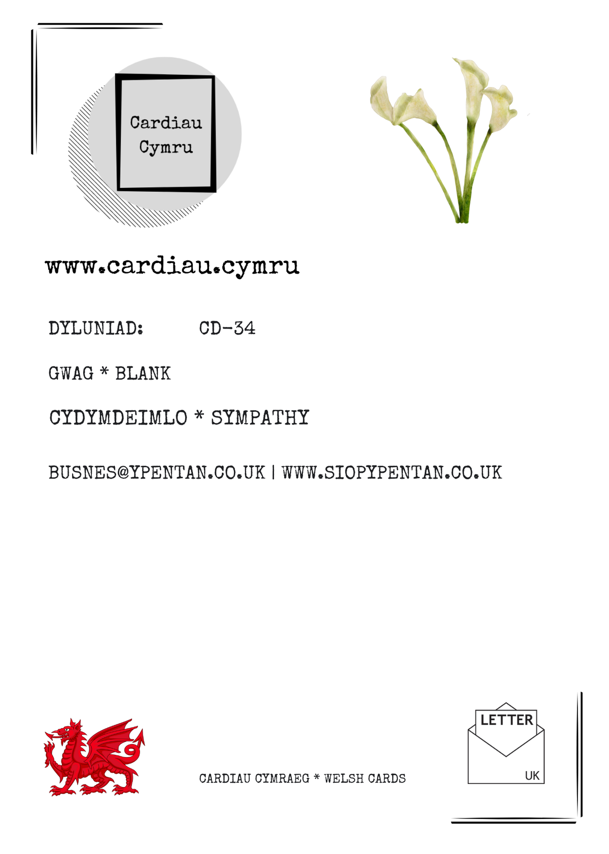 Cerdyn 'Yn Meddwl Amdanoch Yn Eich Profedigaeth' | Cardiau.Cymru