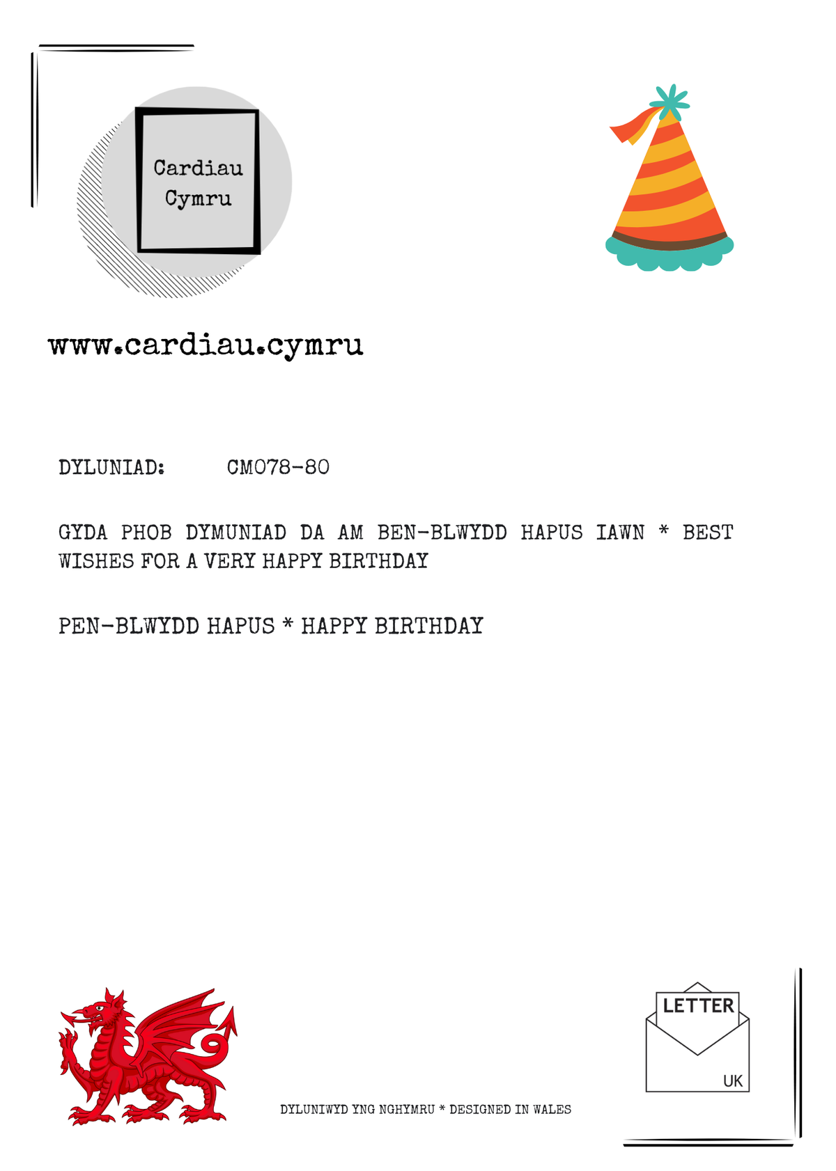 Penblwydd Hapus 80 | Cardiau.Cymru