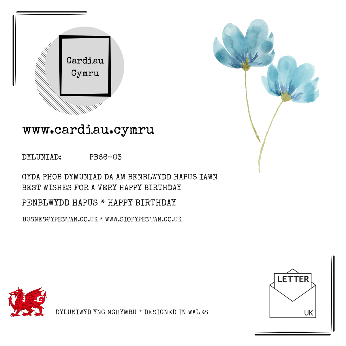 Penblwydd Hapus | Cardiau.Cymru - Siop Y Pentan
