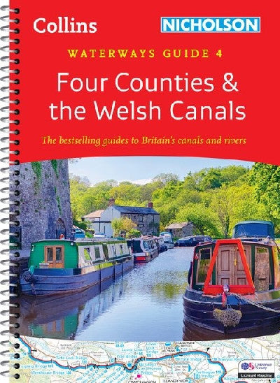 Clawr llyfr / Book cover: Four Counties and the Welsh Canals for Everyone with an Interest — Collins Nicholson Waterways Guide