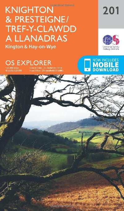 Clawr llyfr / Book cover: O.S. Explorer 201 Knighton & Presteigne/Tref-y-Clawdd a Llanandras