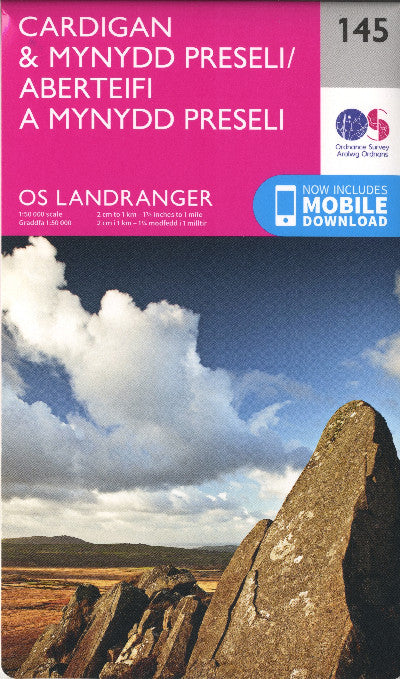 Clawr llyfr / Book cover: O.S. Landranger 145 Cardigan and Mynydd Preseli/Aberteifi a Mynydd Preseli