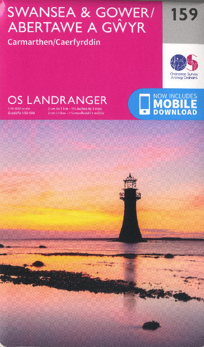 Clawr llyfr / Book cover: O.S. Landranger 159 Swansea and Gower, Carmarthen /Abertawe a Gŵyr, Caerfyrddin