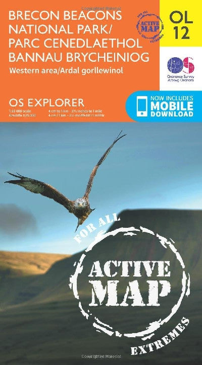 Clawr llyfr / Book cover: O.S. Explorer OL 12 Active Brecon Beacons National Park Western Area / Parc Cenedlaethol Bannau Brycheiniog Ardal Gorllewinol