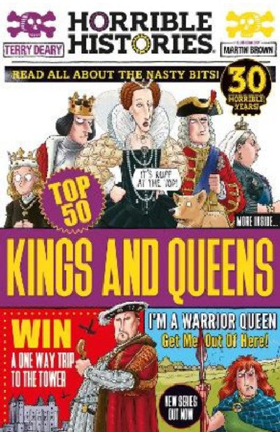 Clawr llyfr / Book cover: Horrible Histories: Top 50 Kings and Queens