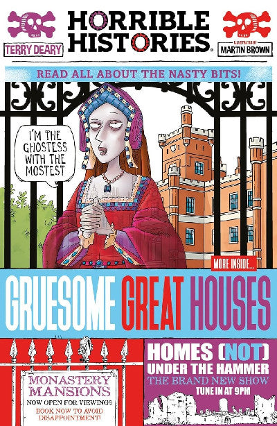 Clawr llyfr / Book cover: Horrible Histories: Gruesome Great Houses (Newspaper Edition)