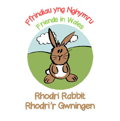 Clawr llyfr / Book cover: Ffrindiau yng Nghymru / Friends in Wales: Rhodri'r Gwningen / Rhodri Rabbit