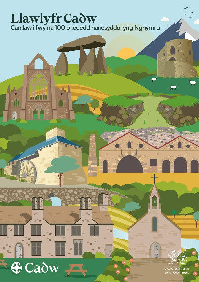 Clawr llyfr / Book cover: Llawlyfr Cadw: Canllaw i fwy na 100 o leoedd hanesyddol yng Nghymru