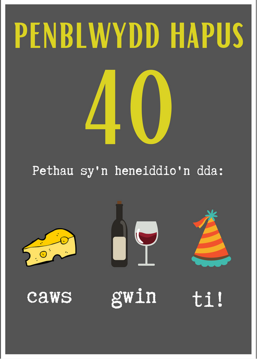 Penblwydd Hapus 40 | Cardiau.Cymru - Siop Y Pentan