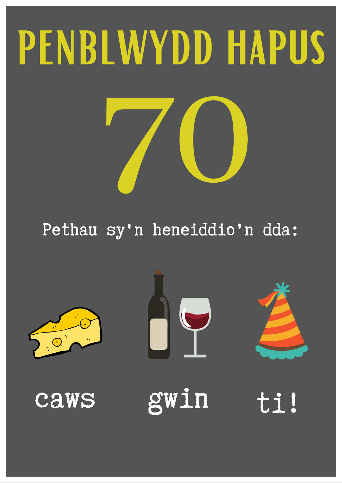 Penblwydd Hapus 70 | Cardiau.Cymru - Siop Y Pentan