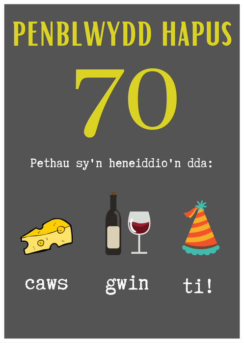 Penblwydd Hapus 70 | Cardiau.Cymru - Siop Y Pentan