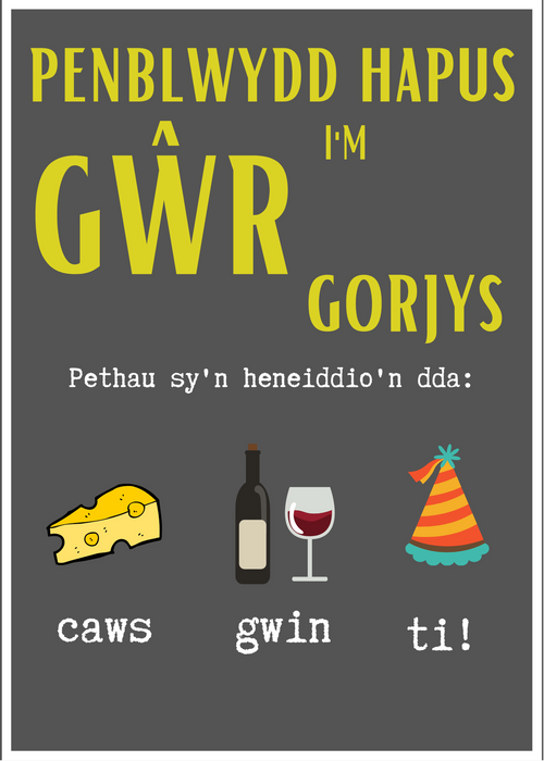 Penblwydd Hapus Gwr | Cardiau.Cymru - Siop Y Pentan