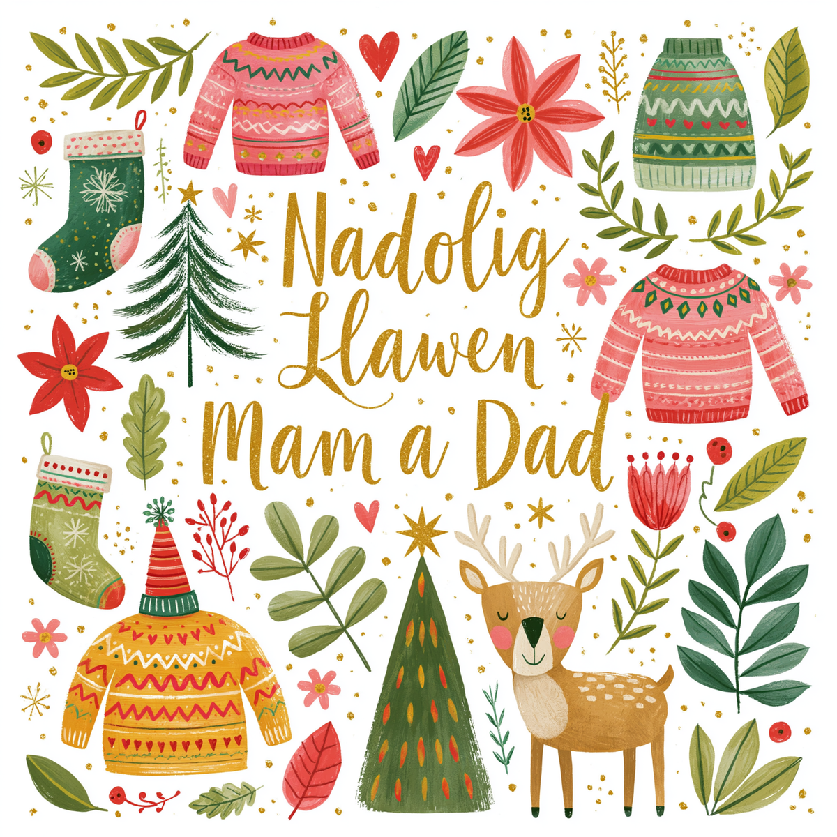 Nadolig Llawen Mam a Dad | Cardiau.Cymru - Siop Y Pentan