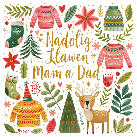 Nadolig Llawen Mam a Dad | Cardiau.Cymru - Siop Y Pentan