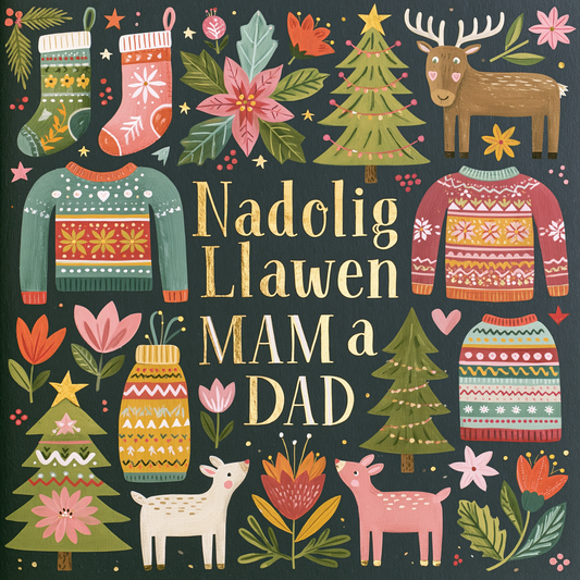 Nadolig Llawen Mam a Dad | Cardiau.Cymru - Siop Y Pentan