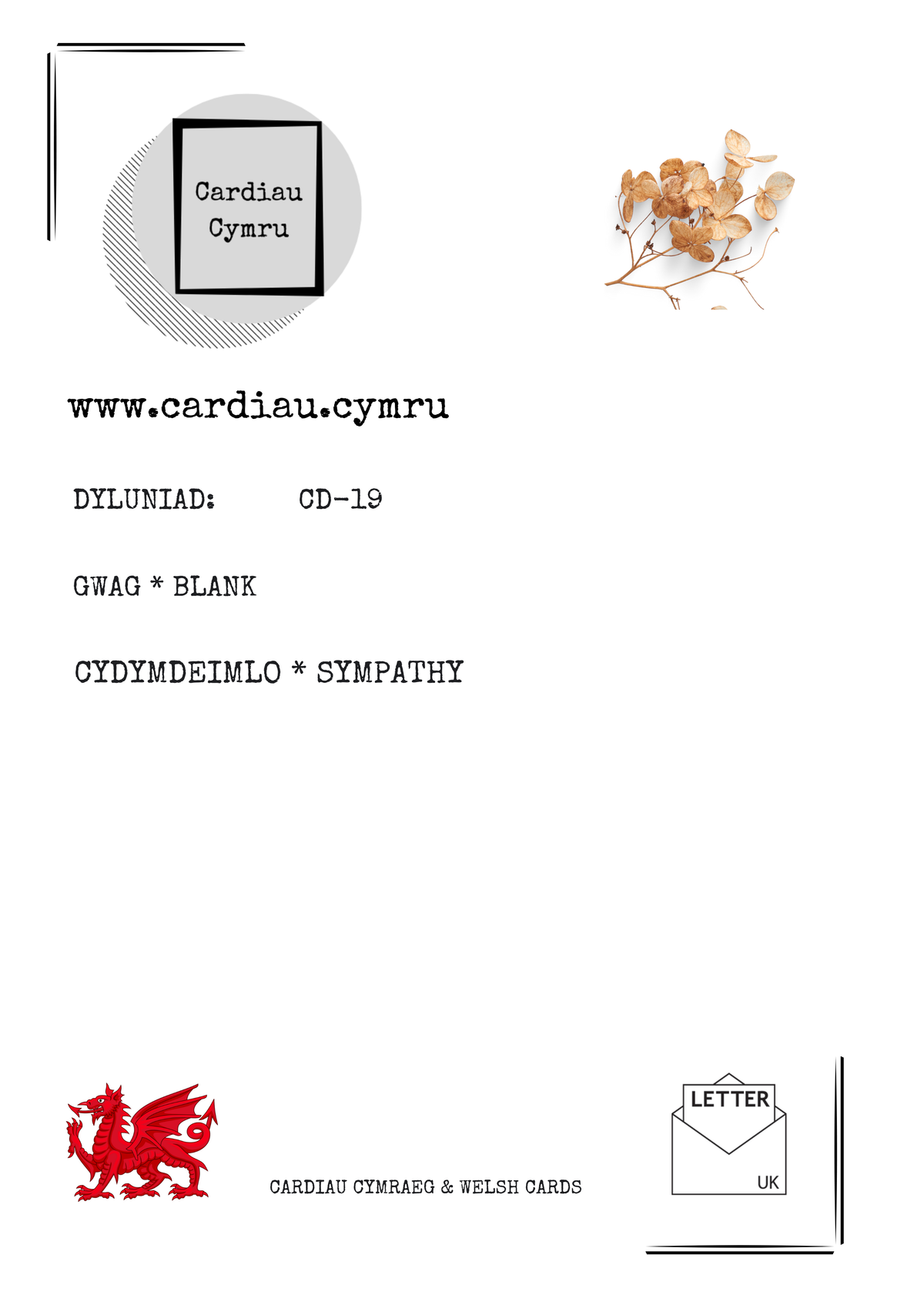 Mewn Cydymdeimlad | Cardiau.Cymru - Siop Y Pentan