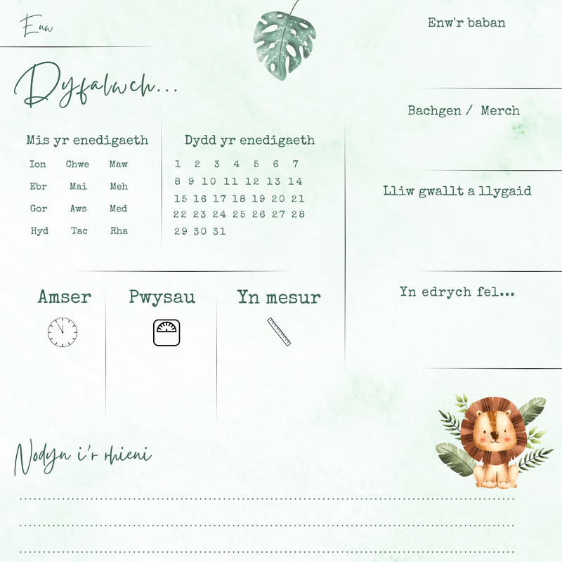 I Groesawu'r Baban | Llyfr Parti Bwmp (Baby Shower) | Cardiau.Cymru