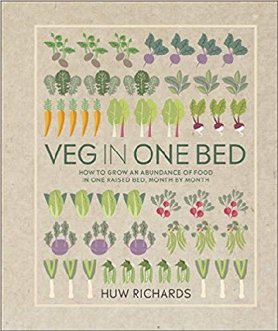 Clawr llyfr / Book cover: Veg in One Bed — How to Grow an Abundance of Food in One Raised Bed, Month by Month