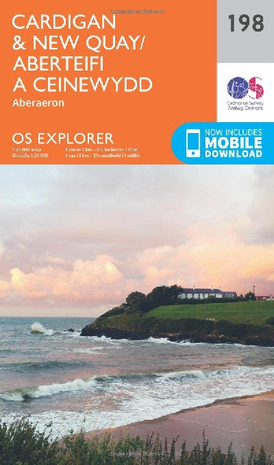 Clawr llyfr / Book cover: O.S. Explorer 198 Cardigan & New Quay/Aberteifi a Ceinewydd