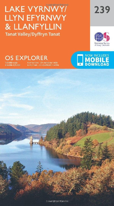 Clawr llyfr / Book cover: O.S. Explorer 239 Lake Vyrnwy/Llyn Efyrnwy & Llanfyllin
