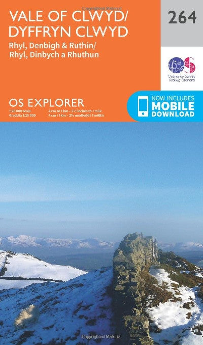 Clawr llyfr / Book cover: O.S. Explorer 264 Vale of Clwyd/Dyffryn Clwyd