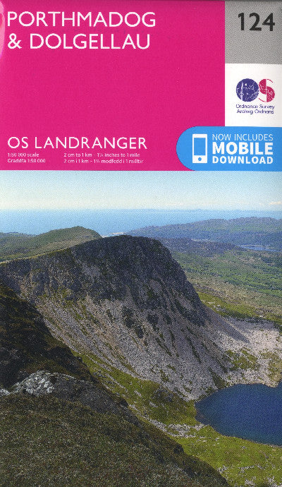Clawr llyfr / Book cover: O.S. Landranger 124 Porthmadog and Dolgellau / Porthmadog a Dolgellau