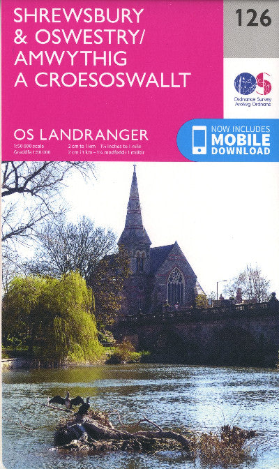 Clawr llyfr / Book cover: O.S. Landranger 126 Shrewsbury & Oswestry/Amwythig a Croesoswallt