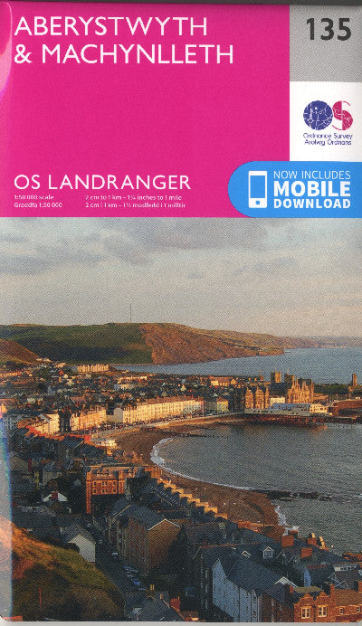 Clawr llyfr / Book cover: O.S. Landranger 135 Aberystwyth and Machynlleth / Aberystwyth a Machynlleth