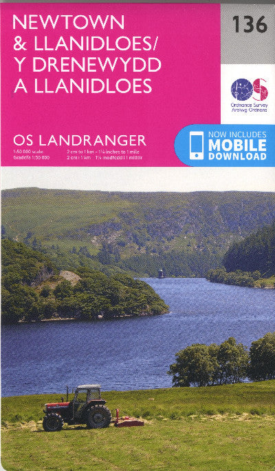 Clawr llyfr / Book cover: O.S. Landranger 136 Newtown and Llanidloes/Y Drenewydd a Llanidloes