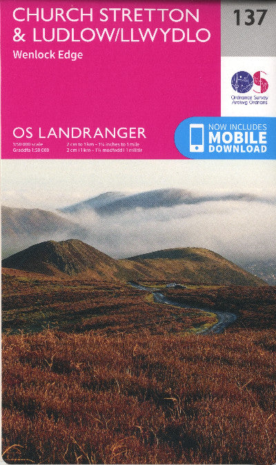 Clawr llyfr / Book cover: O.S. Landranger 137 Church Stretton and Ludlow, Wenlock Edge /Llwydlo, Wenlock Edge