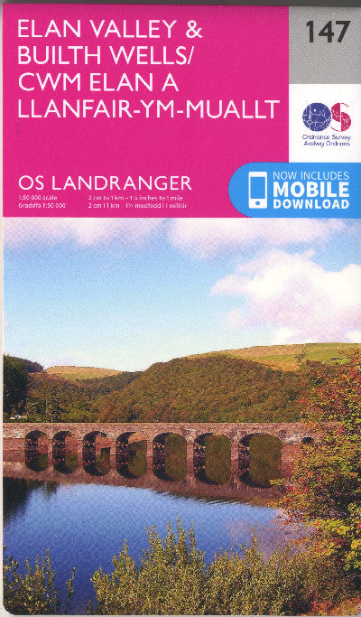 Clawr llyfr / Book cover: O.S. Landranger 147 Elan Valley and Builth Wells/Cwm Elan a Llanfair-ym-Muallt