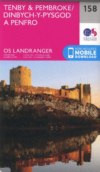 Clawr llyfr / Book cover: O.S. Landranger 158 Tenby and Pembroke/Dinbych-y-Pysgod a Penfro