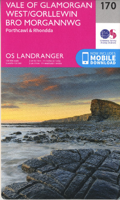 Clawr llyfr / Book cover: O.S. Landranger 170 Vale of Glamorgan West, Porthcawl and Rhondda /Gorllewin Bro Morgannwg, Porthcawl a Rhondda