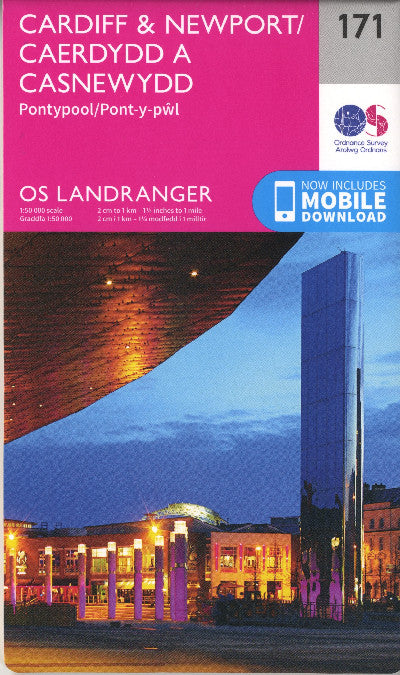 Clawr llyfr / Book cover: O.S. Landranger 171 Cardiff and Newport, Pontypool /Caerdydd a Casnewydd, Pont-y-Pwl