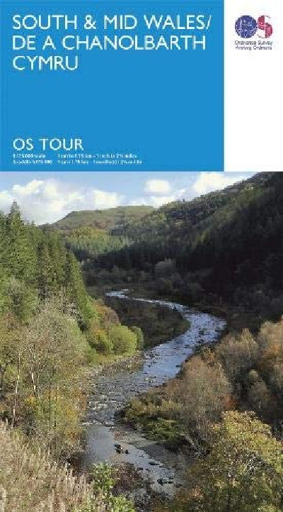 Clawr llyfr / Book cover: O.S. Tour Map South & Mid Wales/De a Chanolbarth Cymru