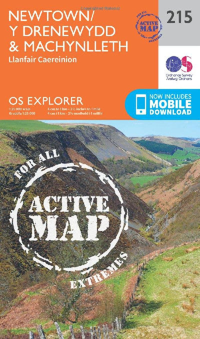 Clawr llyfr / Book cover: Os Explorer Active Map 215: Newtown / y Drenewydd & Machynlleth Map