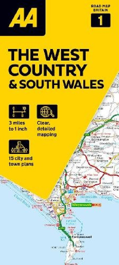 Clawr llyfr / Book cover: AA Road Map the West Country & South Wales