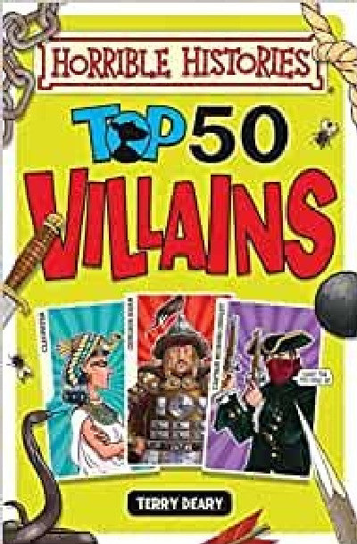 Clawr llyfr / Book cover: Horrible Histories: Top 50 Villains