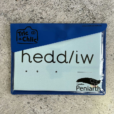 Cerdyn cyfarch / Greeting card: Tric a Chlic Cam 3 - Waled Cardiau Glas tywyll