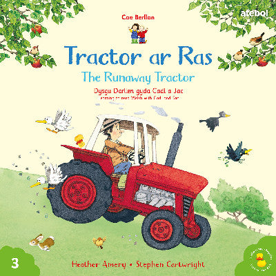 Clawr llyfr / Book cover: Cyfres Cae Berllan: Tractor ar Ras / The Runaway Tractor