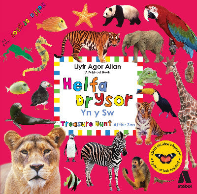 Clawr llyfr / Book cover: Helfa Drysor - Yn y Sw / Treasure Hunt - At the Zoo
