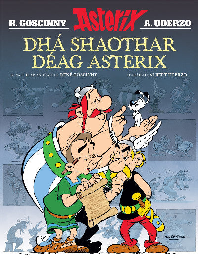 Clawr llyfr / Book cover: Dhá Shaothar Déag Asterix ( Leabhair Mhaisithe Asterix / Asterix Illustrated Albums in Irish)