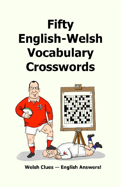 Clawr llyfr / Book cover: Fifty English-Welsh Vocabularly Crossword Puzzles — Welsh Clues - English Answers!
