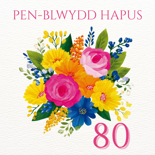 Penblwydd Hapus 80 | Cardiau.Cymru (Ffoil Aur) - Siop Y Pentan