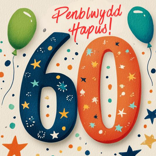 Penblwydd Hapus 60 | Cardiau.Cymru - Siop Y Pentan