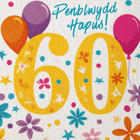 Penblwydd Hapus 60 | Cardiau.Cymru - Siop Y Pentan