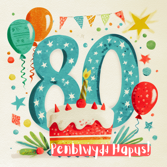 Penblwydd Hapus 80 | Cardiau.Cymru - Siop Y Pentan