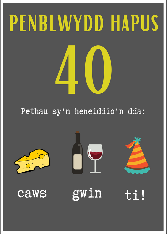Penblwydd Hapus 40 | Cardiau.Cymru - Siop Y Pentan