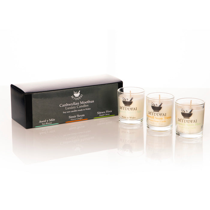 Tair Cannwyll Moethus ~ Three Luxury Candles | Myddfai - Siop Y Pentan